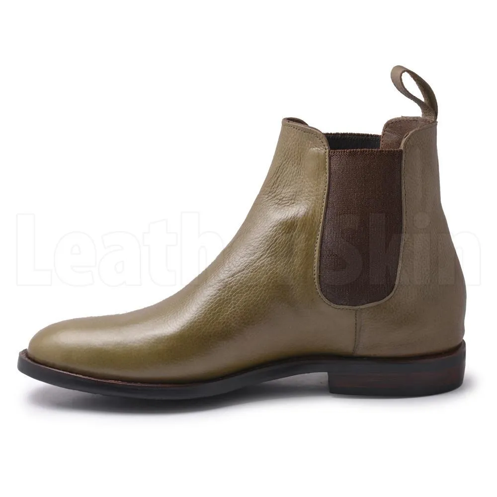 Men Green Chelsea Genuine Leather Boots