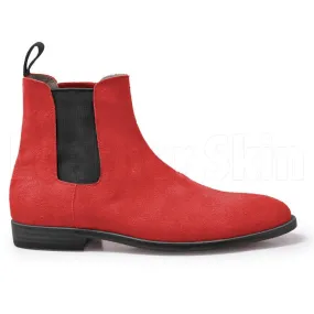 Men Red Chelsea Suede Leather Boots