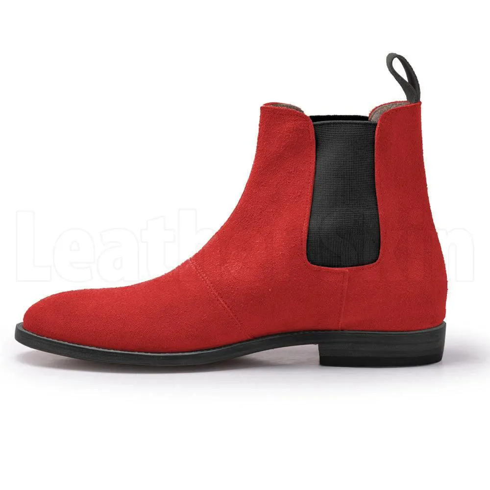 Men Red Chelsea Suede Leather Boots