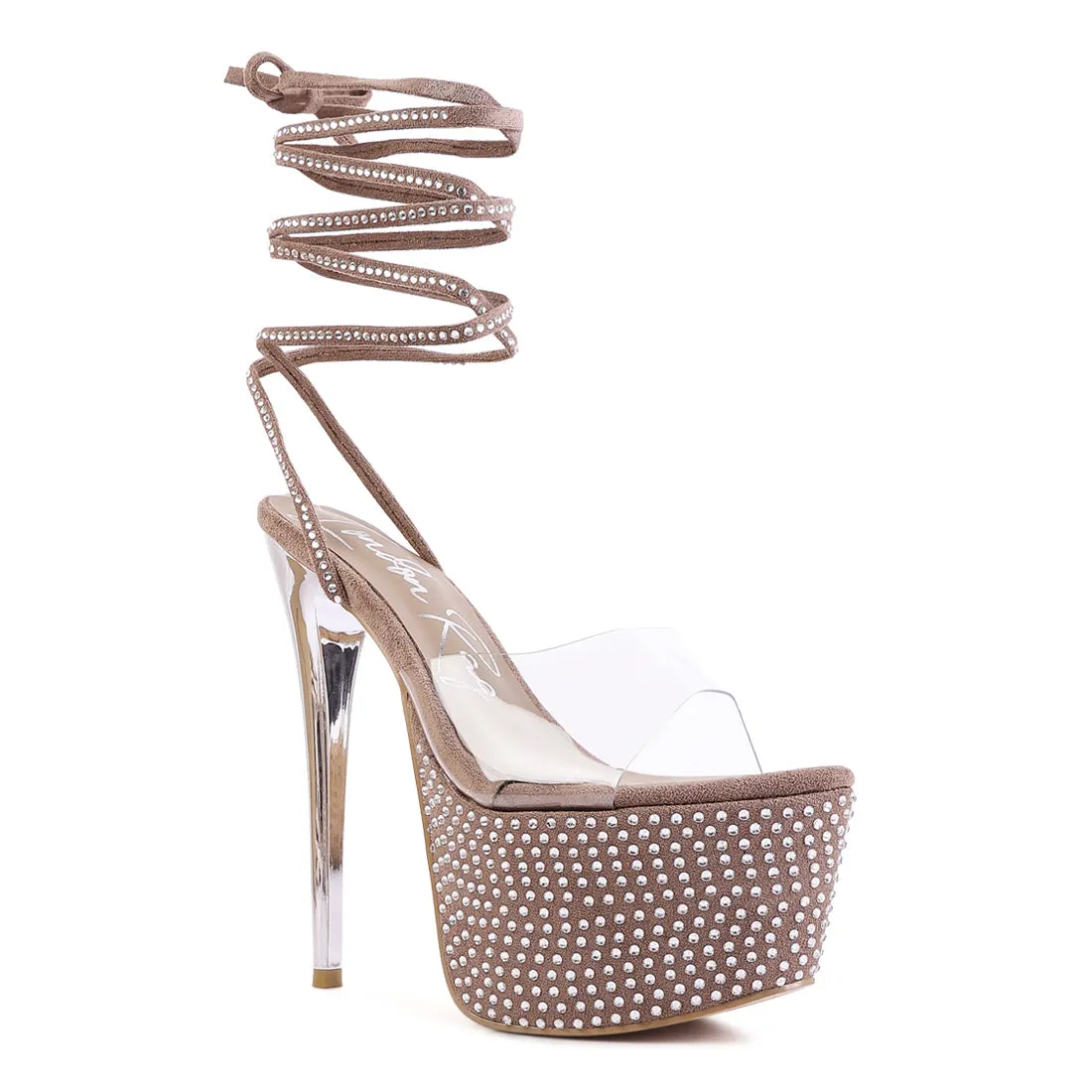 Nude Sugar Mom Strappy Diamante Platform High Heels