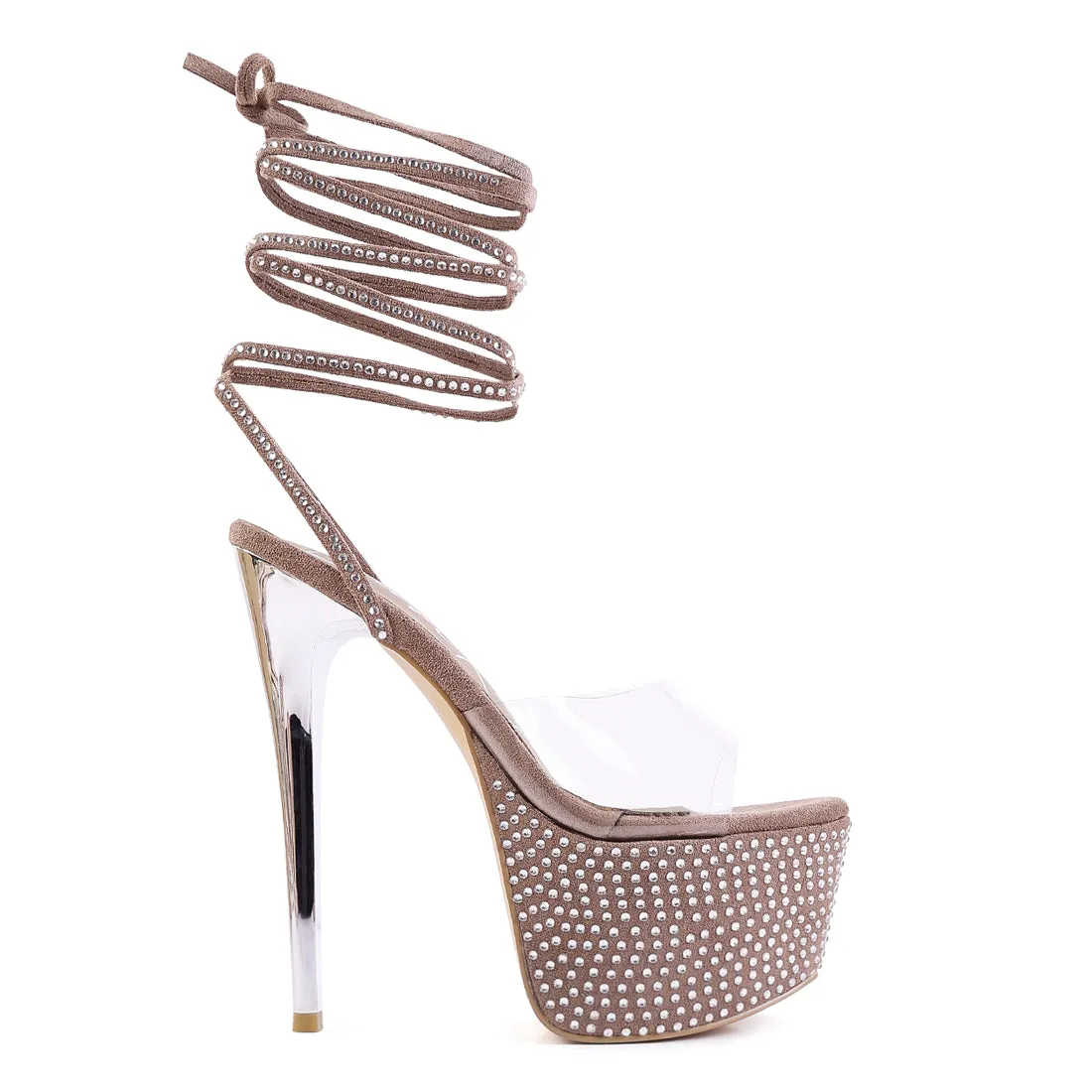 Nude Sugar Mom Strappy Diamante Platform High Heels