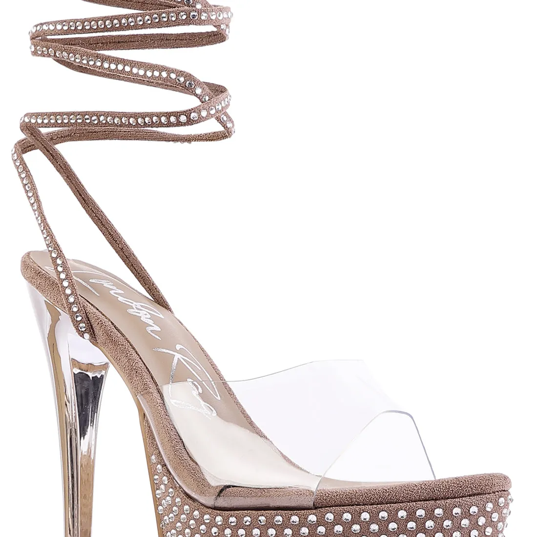 Nude Sugar Mom Strappy Diamante Platform High Heels