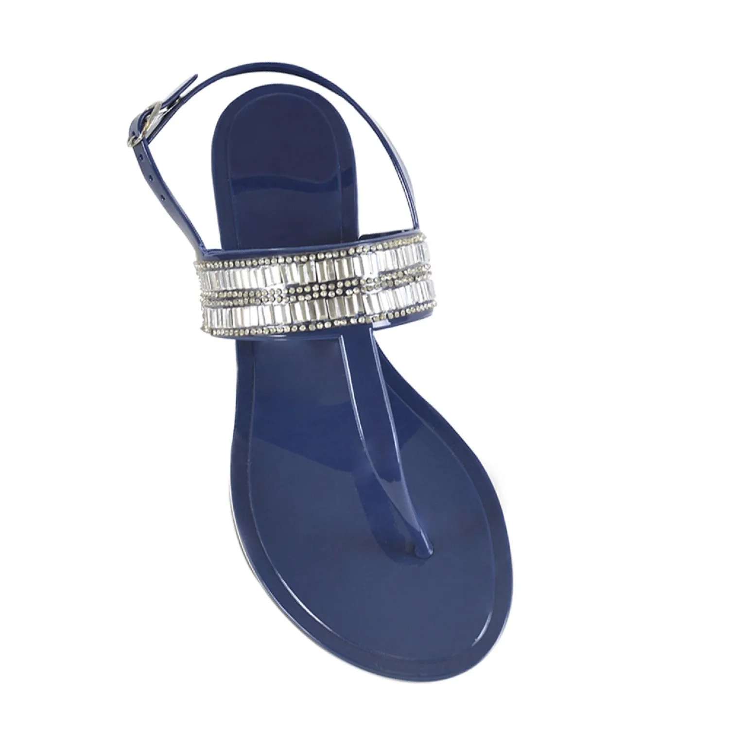 OCTAVE Ladies Jewel Embellished Ankle Strap Flat Jelly Sandals