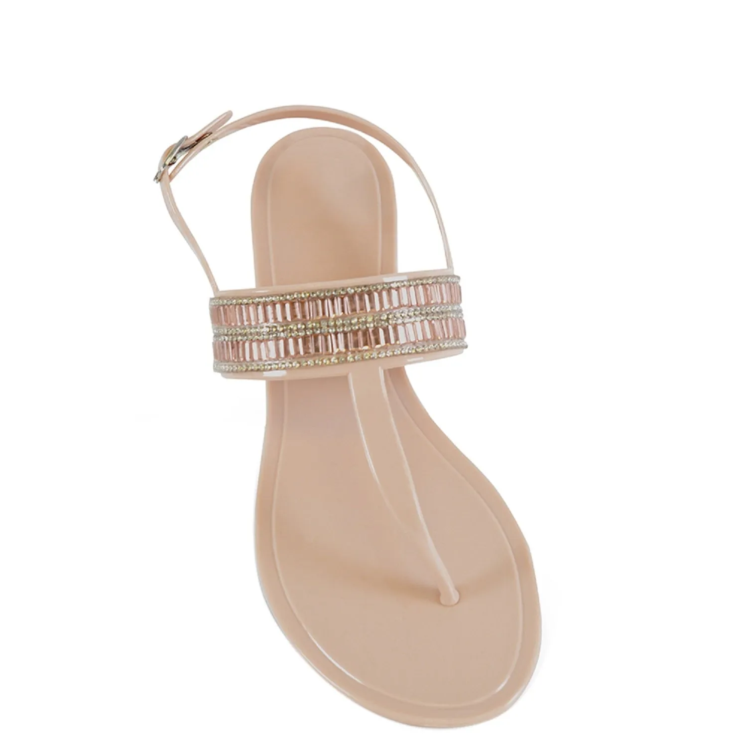 OCTAVE Ladies Jewel Embellished Ankle Strap Flat Jelly Sandals