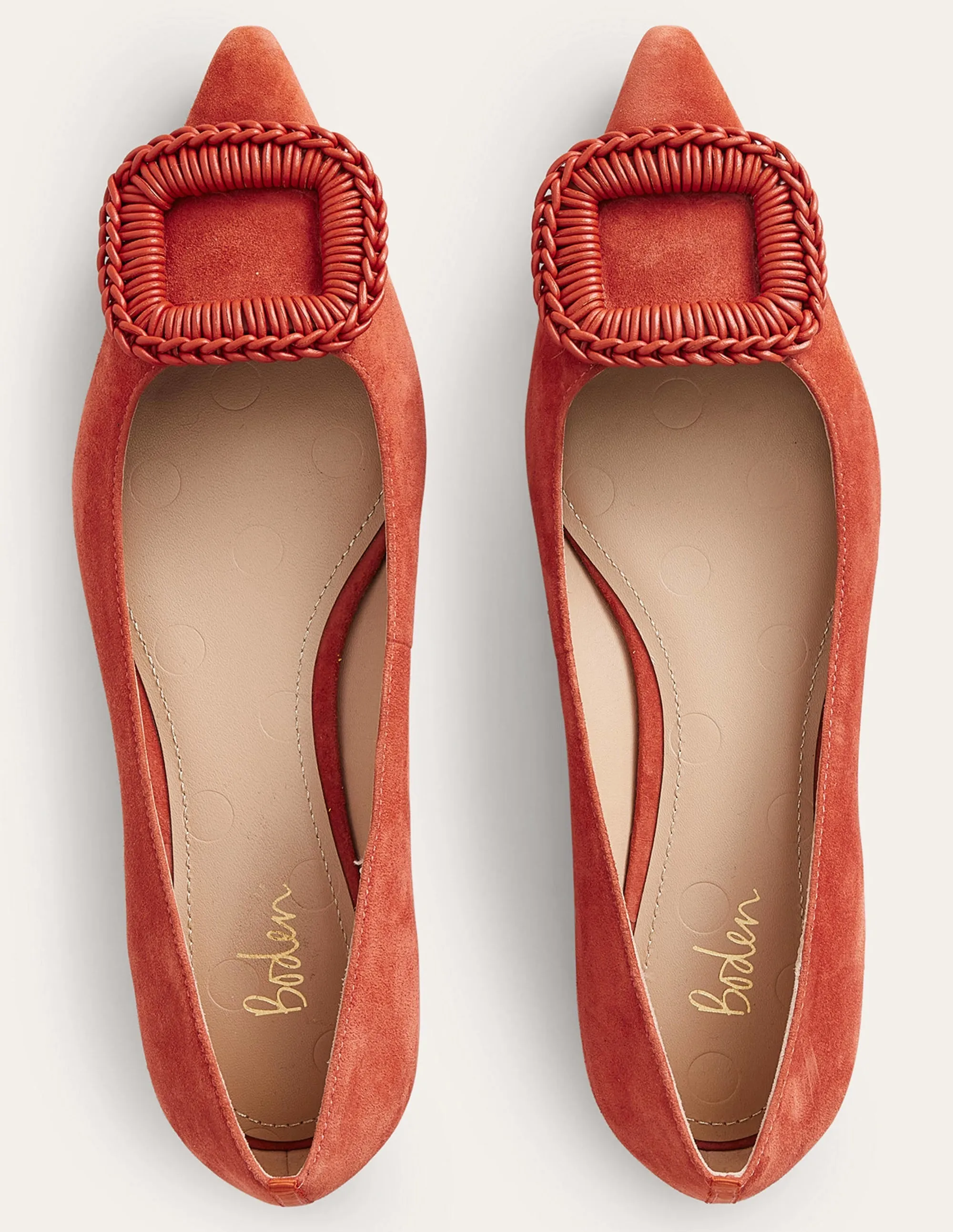 Pointed Ballet Flats-Tomato Suede