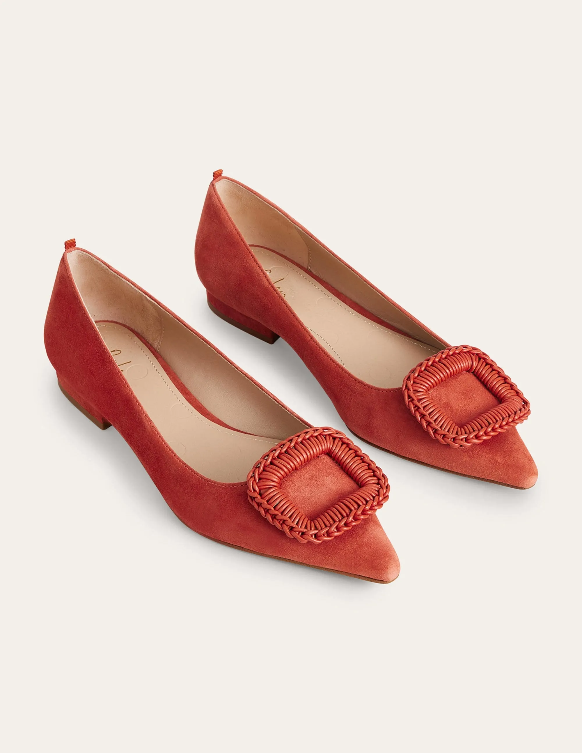 Pointed Ballet Flats-Tomato Suede