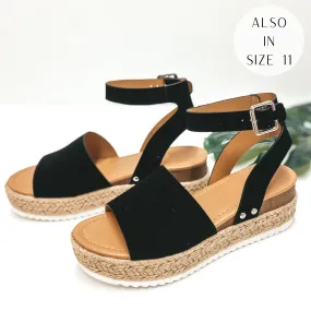 Power Strut Platform Espadrille Sandals in Black