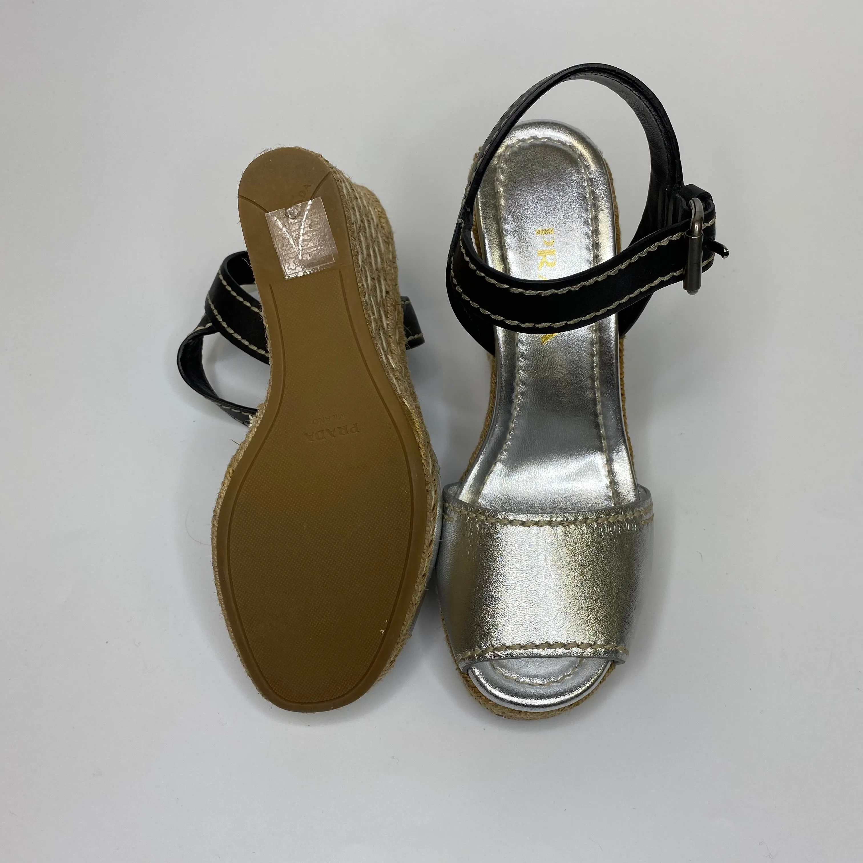 Sale! Prada Silver and Black Espadrille Wedges