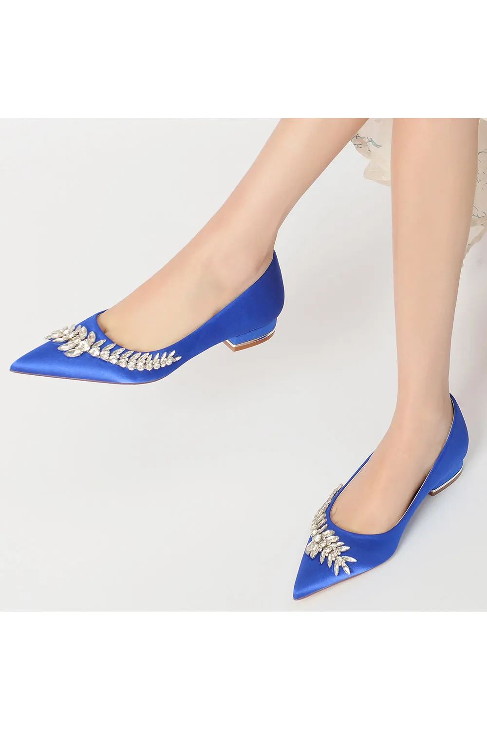 Satin Pointed Toe Beading Kitten Heels