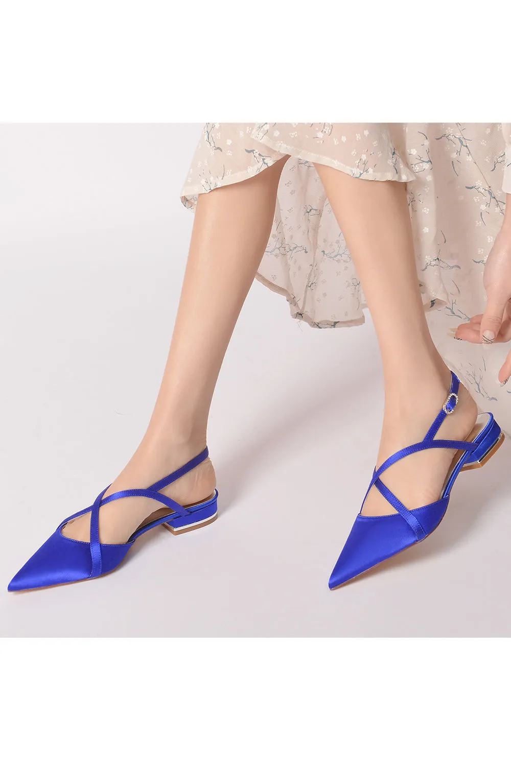 Simple Pointed Toe Ankle Straps Kitten Heels