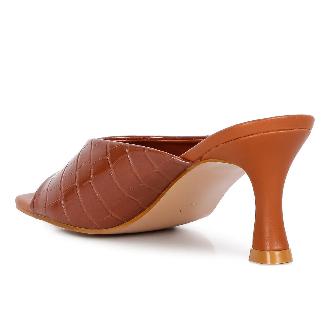 Tan Croc Kitten Heel Slider Sandals