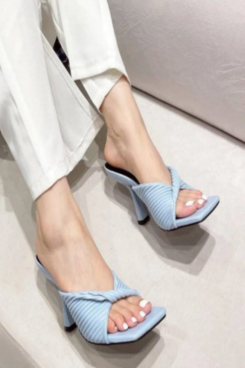 Textured Twist Strap blue Heeled Sandal