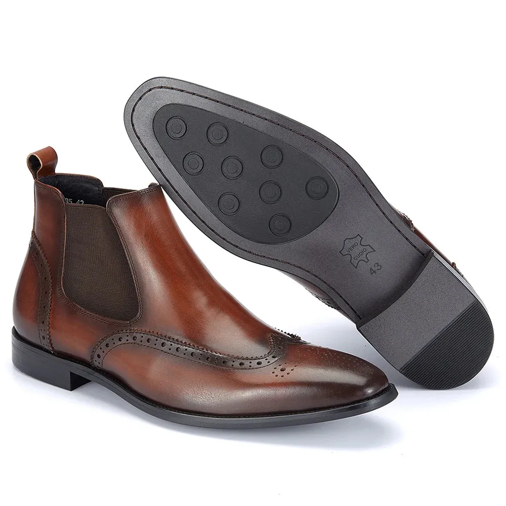 Trend4us Men's Handmade Brogue Chelsea Boots