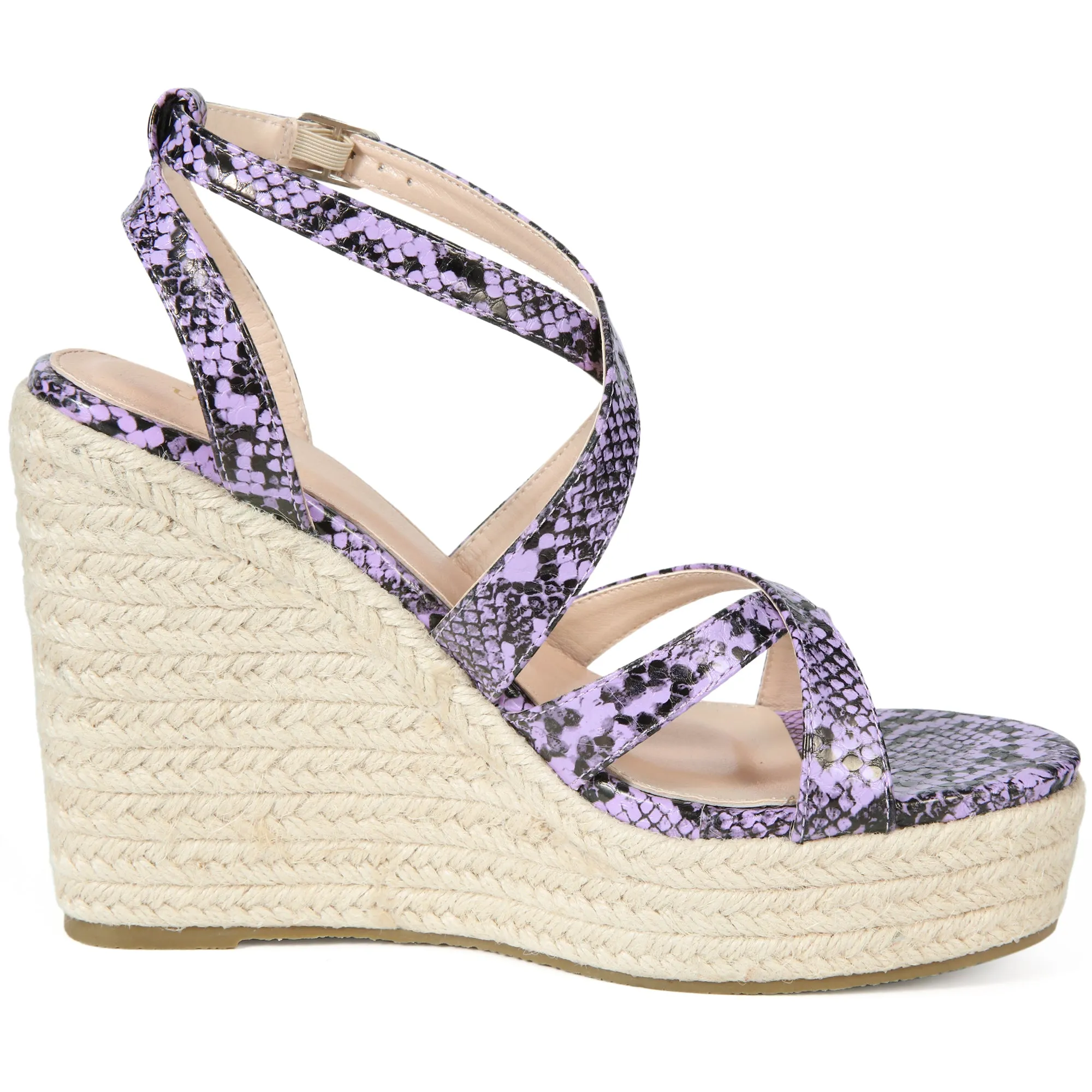 Women's Snake Print Platform Slingback Strappy Espadrille Wedges Sandals