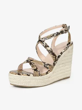 Women's Snake Print Platform Slingback Strappy Espadrille Wedges Sandals