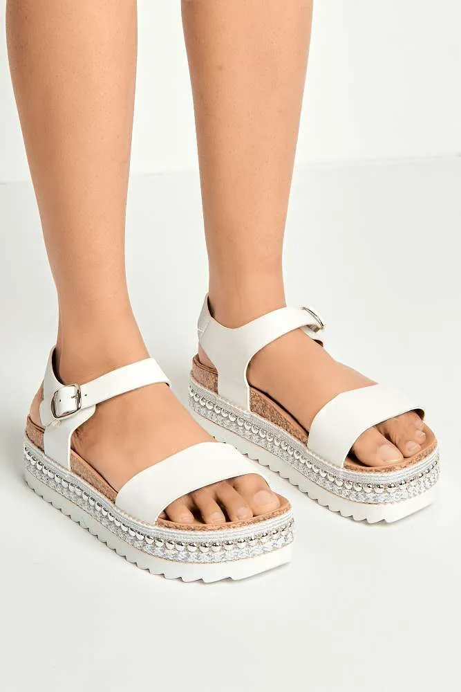 Zorro Bedded Espadrille Flatform Sandals in White