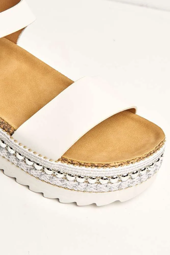 Zorro Bedded Espadrille Flatform Sandals in White