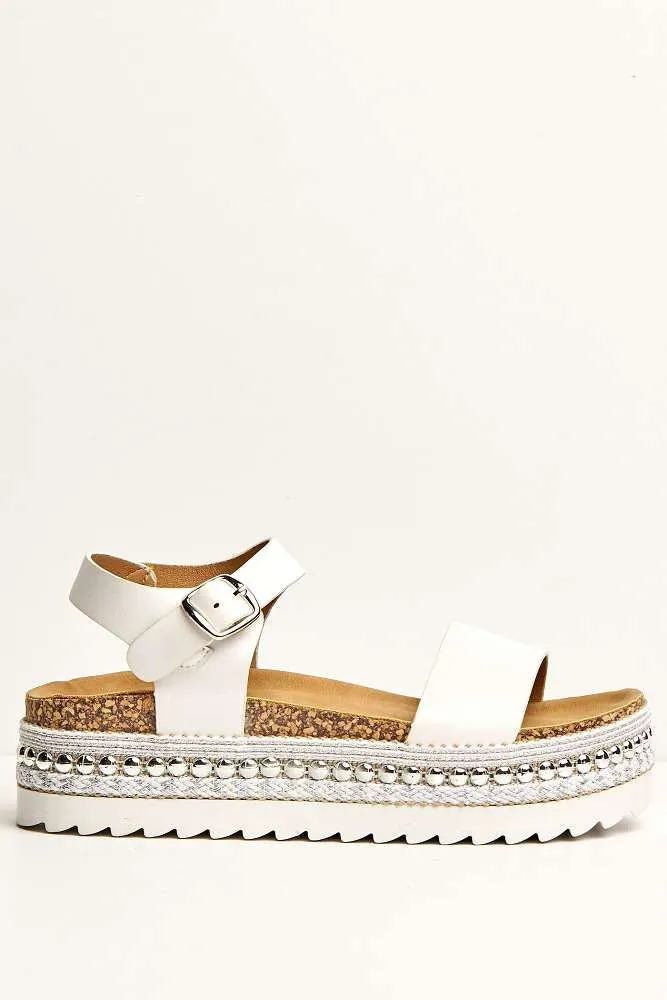 Zorro Bedded Espadrille Flatform Sandals in White