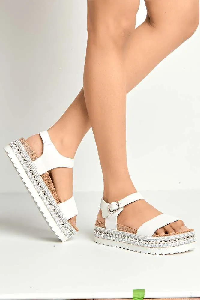 Zorro Bedded Espadrille Flatform Sandals in White