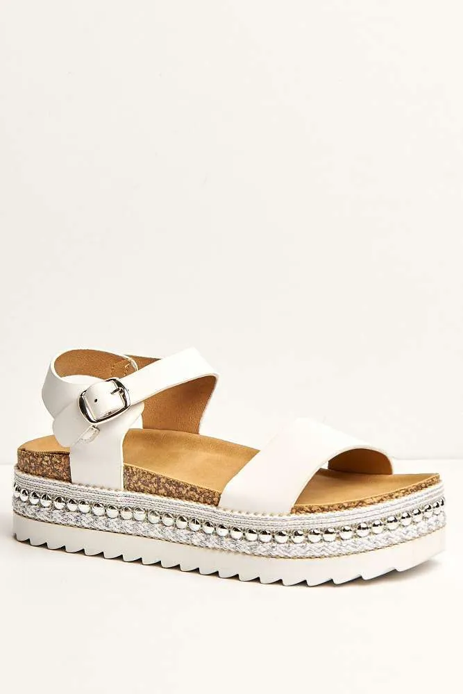 Zorro Bedded Espadrille Flatform Sandals in White